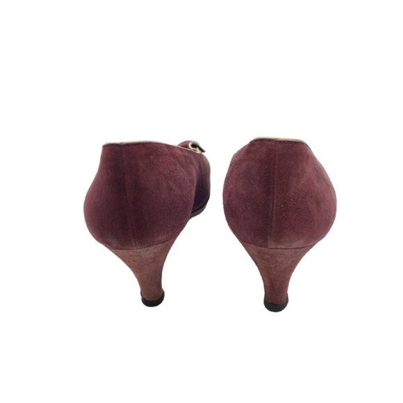 GIVENCHY PARIS Burgundy Suede Peep Toe 3" Pump 7 - Picture 3 of 8